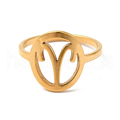 Ion Plating(IP) 201 Stainless Steel Constellations Aries Finger Ring for Women RJEW-G266-29G-1