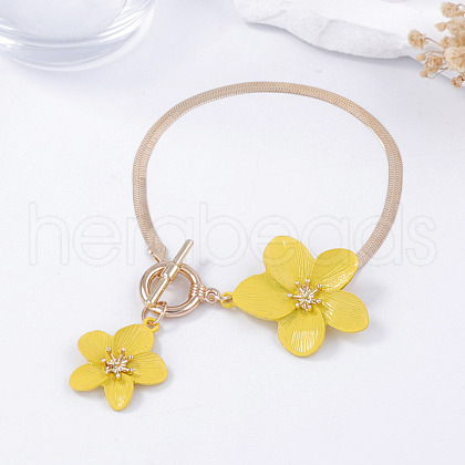 Alloy Enamel Flower Charm Brass Snake Chain Anklets for Women WG4EB39-05-1