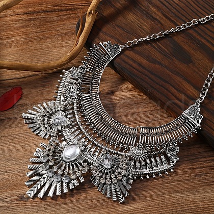 Alloy Crystal Rhinestone Ethnic Boho Trible Floral Chunky Bib Necklaces for Women FS-WG8FFE1-02-1