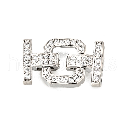 Rack Plating Brass Micro Pave Clear Cubic Zirconia Fold Over Clasps KK-V008-25P-1