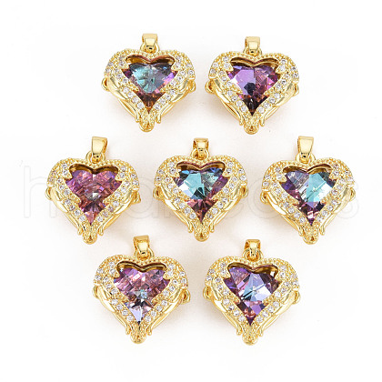 Rack Plating Brass Micro Pave Clear Cubic Zirconia Pendants X-KK-T060-10-RS-1