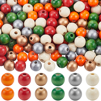 SOFPLATE 240Pcs 6 Styles Natural Wood Beads Strands WOOD-SP0001-03B-1