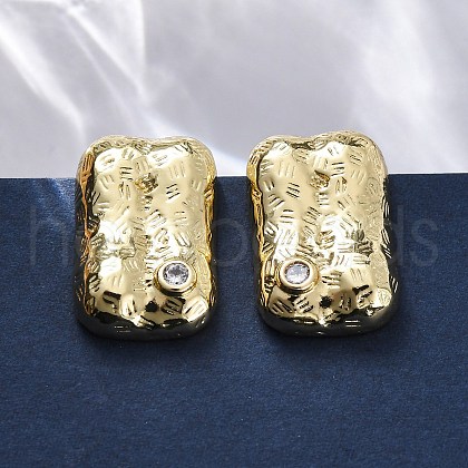 Rectangle Brass Micro Pave Cubic Zirconia Stud Earrings EJEW-R025-21G-1