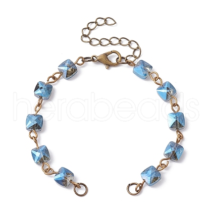Square Faceted Glass Beaded Link Chain Bracelet Making AJEW-JB01150-48-1