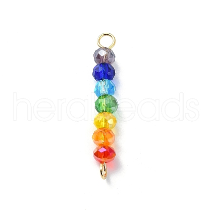 Electroplated Colorful Faceted Glass Rondelle Beaded Connector Charms PALLOY-JF02529-02-1