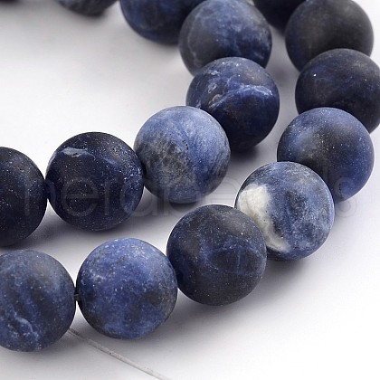 Frosted Natural Sodalite Round Bead Strands G-F231-01-8mm-1