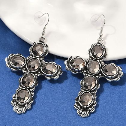 Alloy Glass Dangle Earrings for Women EJEW-U053-03AS-01-1