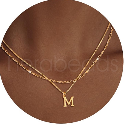 Alloy Initial Pendant Double Layer Necklaces for Women Men WG365C5-13-1