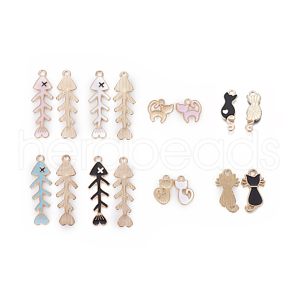 Cat and Fish Theme Alloy Enamel Charms ENAM-X0017-04-1