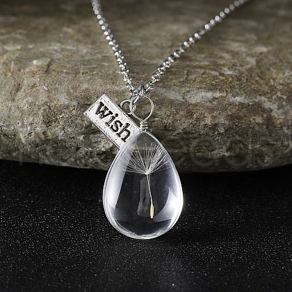 Clear Glass with Dandelion Inside Pendant Necklaces FS-WG96F40-08-1