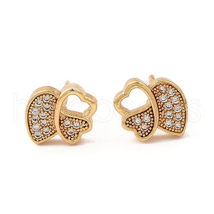 Brass Micro Pave Clear Cubic Zirconia Stud Earrings for Women EJEW-G428-25G-07-1