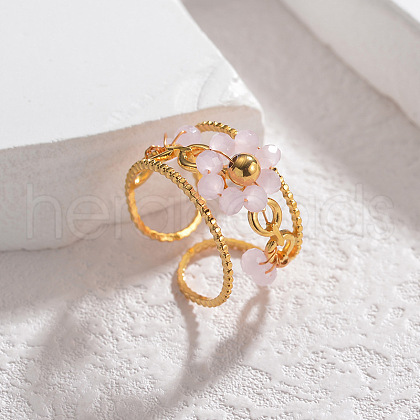 304 Stainless Steel Cuff Rings with Glass Crystal RJEW-V010-04G-1