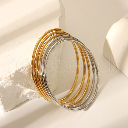 5Pcs 2 Colors Stylish 304 Stainless Steel Plain Bangles for Women CS8821-3-1