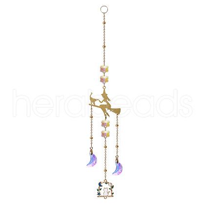 Halloween Glass Flower Big Pendant Decorations DJEW-PW0017-03E-1