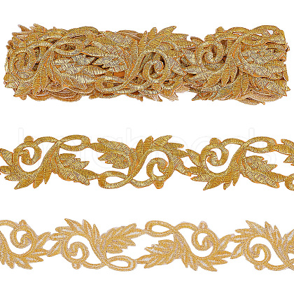 3.8M Ethnic Style Iron on/Sew on Embroidery Flower Polyester Lace Trim Ribbon OCOR-WH0070-121B-1