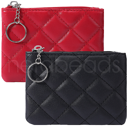 CRASPIRE 2Pcs 2 Colors Rhombus Pattern PU Leather Zip Pouches ABAG-CP0001-05-1