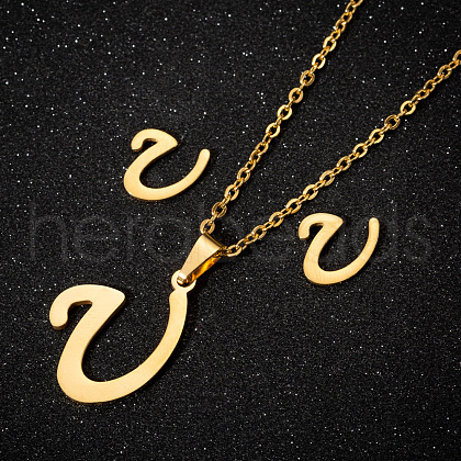 201 Stainless Steel Pendant Necklaces & Stud Earrings Sets WG00841-34-1