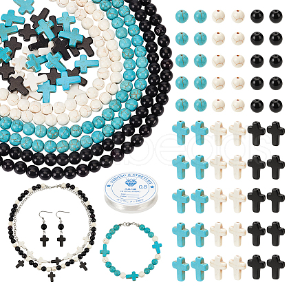  DIY Synthetic Turquoise Round & Cross Bracelets Making Kits DIY-NB0012-31-1