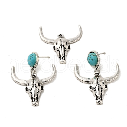 Synthetic Turquoise & Cattle Alloy Pendant Studs Earrings Sets SJEW-K002-01-1
