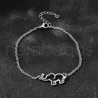 201 Stainless Steel Elephant Link Bracelets BJEW-B128-02P-1