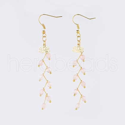 Natural Rose Quartz Dangle Earrings EJEW-JE03634-02-1