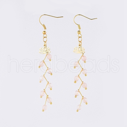 Natural Rose Quartz Dangle Earrings EJEW-JE03634-02-1