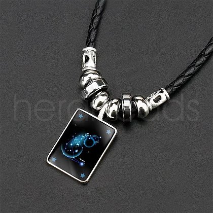 Alloy & Glass & Imitation Leather Cord Pendant Necklaces WGFA685-11-1