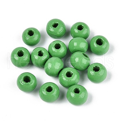 Spray Painted Round Natural Schima Wood Beads WOOD-A018-6mm-08-1