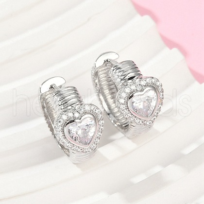 Brass Clear Cubic Zirconia Hoop Earrings EJEW-Q016-03P-1