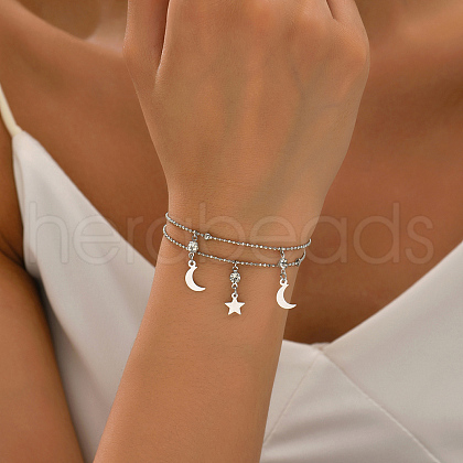 Stylish Alloy Double-layered Ball Chain Moon and Star Charm Women's Bracelets ZD9795-1