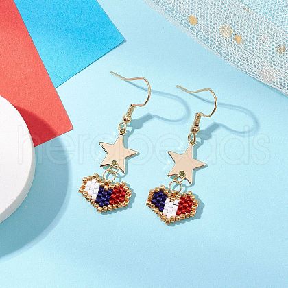 Handmade Glass Seed Beaded Heart Pendants Dangle Earrings EJEW-MZ00414-1