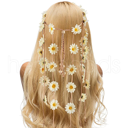 CRASPIRE 2Pcs Cloth Sunflower Hippie Headband Floral Crown OHAR-CP0001-16-1