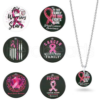 CHGCRAFT 6Pcs 6 Style Breast Cancer Pink Awareness Ribbon Style 201 Stainless Steel Pendants STAS-CA0001-91-1