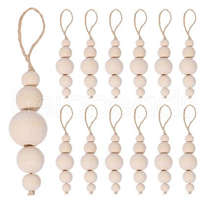 Wood Round Beads Pendant Decoration HJEW-CA00009-1