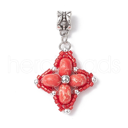 Dyed Synthetic Imperial Jasper & Glass Seed Beaded Star European Dangle Charms PALLOY-MZ00693-06-1