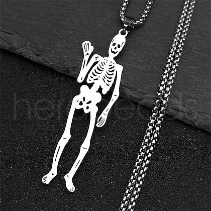 304 Stainless Steel Skeleton Pendant Necklaces NJEW-K283-08P-1