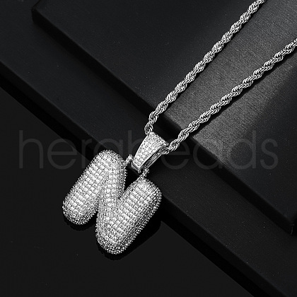 Brass Micro Pave Clear Cubic Zirconia Chunky Initial Pendant Necklaces WG24EA8-14-1