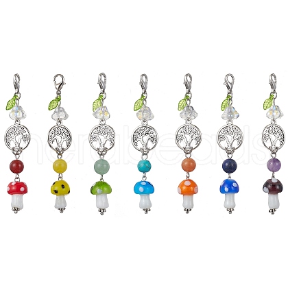 Synthetic & Natural Mixed Gemstone Beaded Pendant Decorations HJEW-JM01484-1