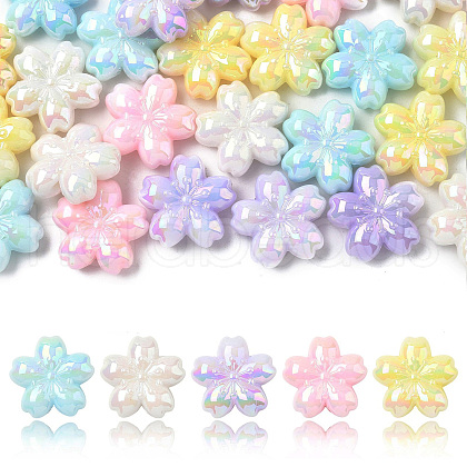 30Pcs 5 Colors Luminous & UV Plating Opaque Acrylic Flower Beads SACR-CJ0001-74-1