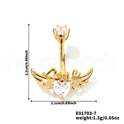 Heart with Wing Brass Rhinestone Belly Rings Curved Barbell OZ3962-7-1