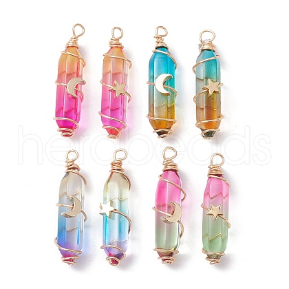 2Pcs 2 Style Two Tone Glass Double Terminated Point Beads Pendants Set PALLOY-JF02538-1