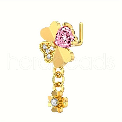 Brass Pave Pearl Pink Cubic Zirconia Dangle L-Shaped Nose Rings FS-WG9779A-06-1