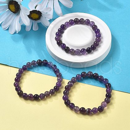 Natural Amethyst Beaded Stretch Bracelets BJEW-Q692-56-8mm-1