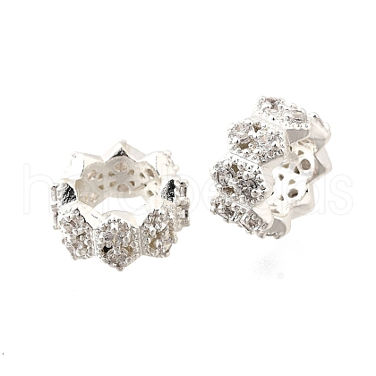 Wave Flat Round Brass Micro Pave Cubic Zirconia European Beads KK-K300-07B-S-1
