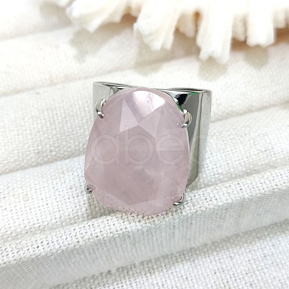 Oval Brass with Natural Rose Quartz Cuff Rings FS-WG8D200-01-1