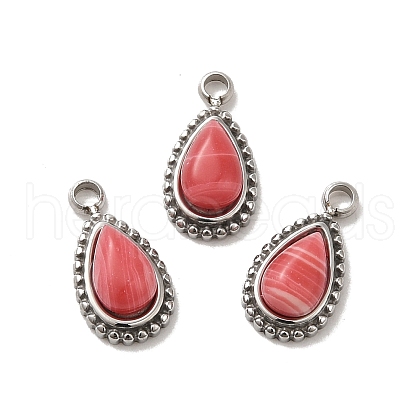 304 Stainless Steel Pave Natural Rhodochrosite Teardrop Charms STAS-B074-04P-01-1