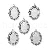 Tibetan Style Antique Silver Alloy Flat Oval Pendant Cabochon Settings X-TIBEP-M022-19AS-1