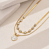 Stainless Steel Pave Natural Shell & Crystal Rhinestone Heart Pendant Double Layer Necklaces for Elegant Ladies' Date Party VQ9886-2