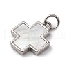 Brass Pave Natural White Shell Cross Pendants KK-P308-01P-2