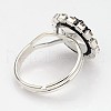 Adjustable Druzy Round Resin Silver Color Plated Brass Finger Rings RJEW-JR00138-02-3